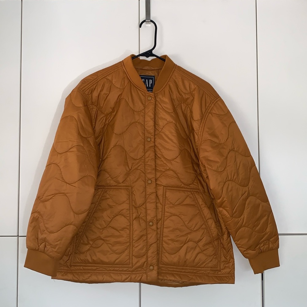 EUC GAP Upcycled Caramel Puffer Baseball Collar Liner Snap Jacket szLP